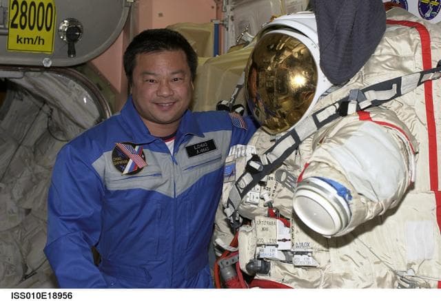 NASA image: Sharipov works at the SSRMS controls in the U.S. Laboratory during Expedition 10