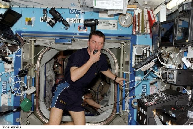 NASA image: Vittori in the U.S. Laboratory during Expedition 10 / Expedition 11