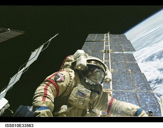 NASA image: Chiao works on the exterior of the SM during Expedition 10 EVA