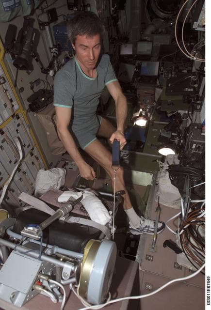 NASA image: Krikalev working out on VELO bike