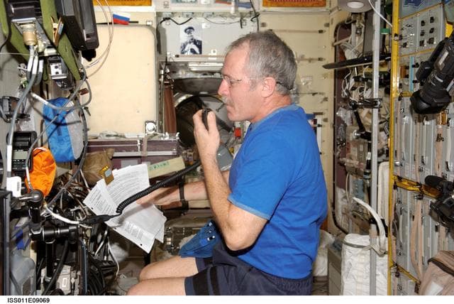 NASA image: Phillips on the ISS HAM radio