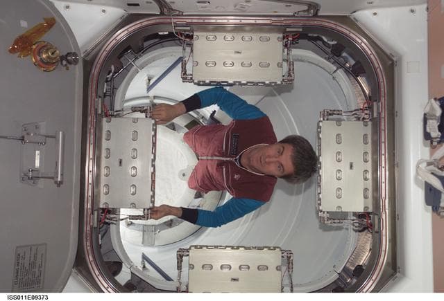 NASA image: Krikalev with CPAs in Node 1/Unity CBA