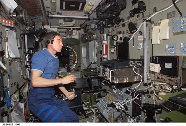 NASA image: Krikalev in Zvezda module prior to docking of STS-114