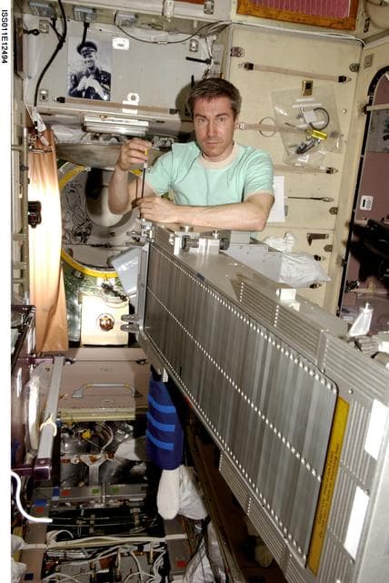NASA image: Krikalev with TVIS hardware in Zvezda