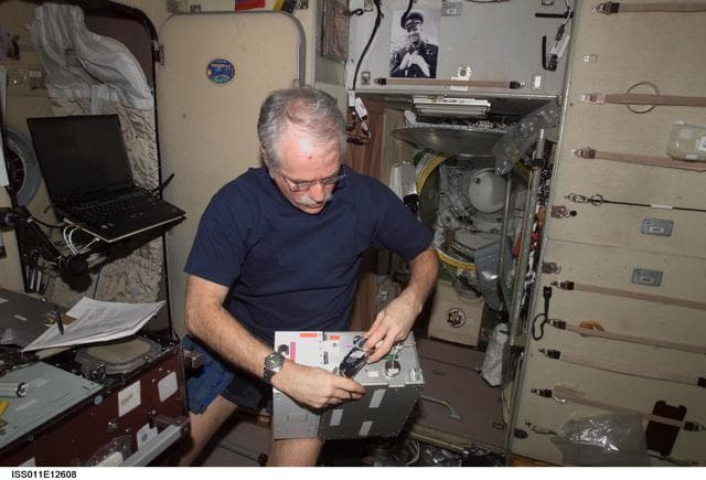 NASA image: Phillips with TVIS hardware in Zvezda