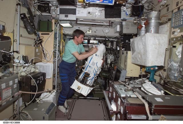 NASA image: Krikalev with the Matryoshka payload system
