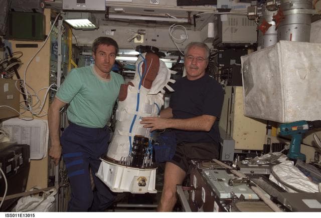 NASA image: Krikalev and Phillips with the Matryoshka payload system
