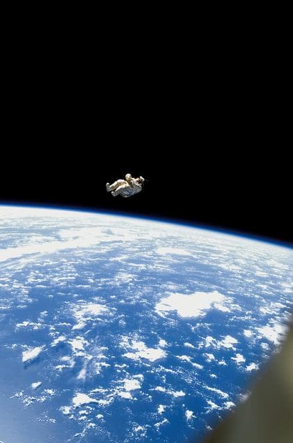 NASA image: Orlan Suit RadioSkaf Microsatellite after release from the ISS during the second EVA on Expedition 12