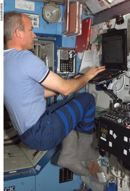 NASA image: Williams works on computer in the U.S. Laboratory during Expedition 13
