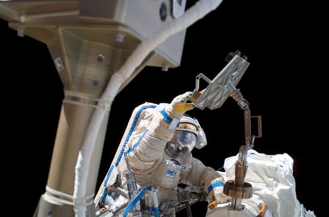 NASA image: Williams removes a Biorisk Experiment container during Expedition 13 EVA
