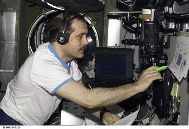 NASA image: Vinogradov at TORU control system in Zvezda