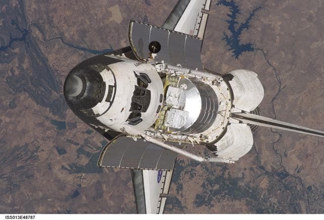 NASA image: Discovery approaching the ISS for docking during the STS-121 mission