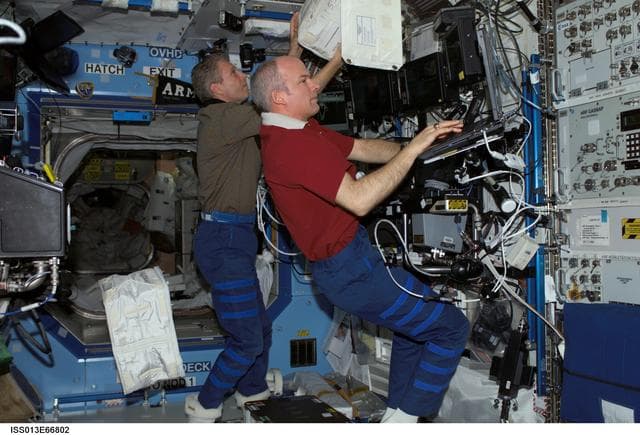 NASA image: Williams works at the SSRMS in the U.S. Laboratory during Expedition 13