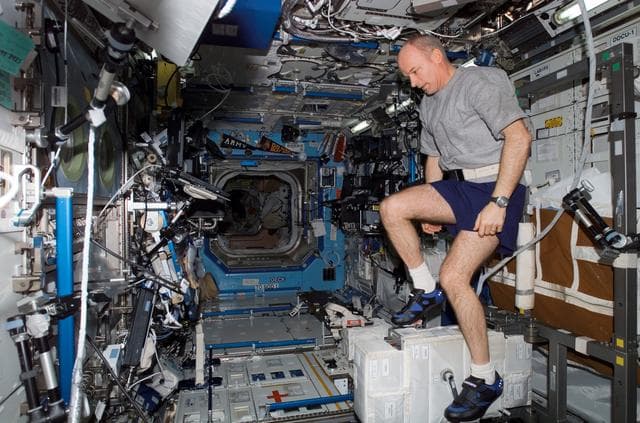 NASA image: Williams exercises on the CEVIS in the U.S. Laboratory