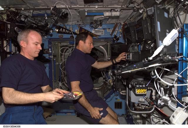 NASA image: Lopez-Alegria works at the SSRMS Workstation in the U.S. Laboratory