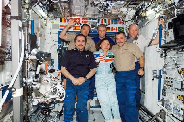 NASA image: Expedition 13 and Expedition 14 Crewmembers during the Change of Command in the U.S. Laboratory