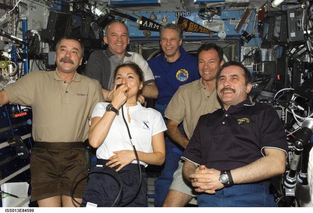 NASA image: Expedition 13 and Expedition 14 Crewmembers during a News Conference