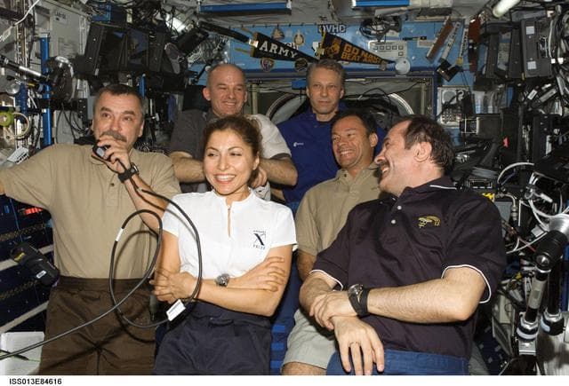 NASA image: Expedition 13 and Expedition 14 Crewmembers during a News Conference
