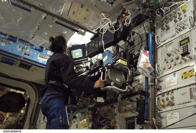 NASA image: Williams at SSRMS controls in Destiny Laboratory