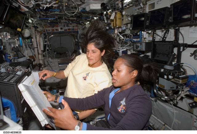 NASA image: Higginbotham and Williams at SSRMS controls in Destiny laboratory