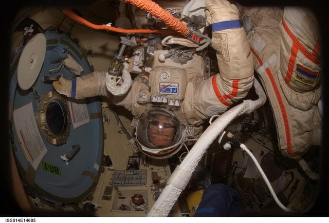 NASA image: Lopez-Alegria in Pirs prior to EVA 17A