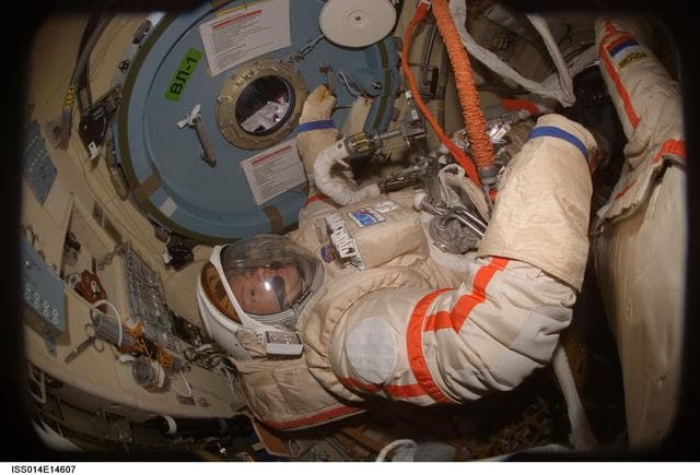 NASA image: Lopez-Alegria in Pirs prior to EVA 17A