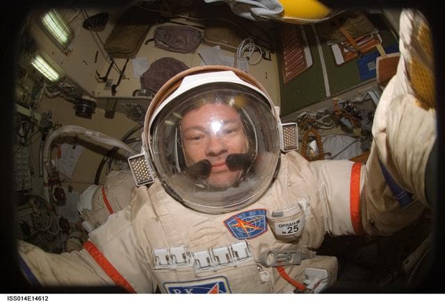 NASA image: Lopez-Alegria in Pirs prior to EVA 17A