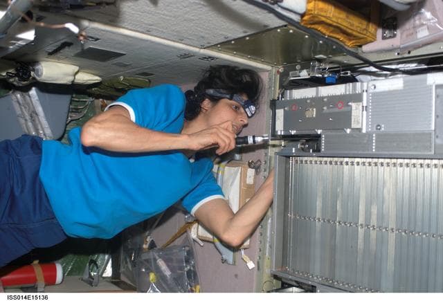 NASA image: Williams with TVIS hardware in Zvezda Service module