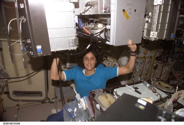 NASA image: Williams with TVIS hardware in Zvezda Service module