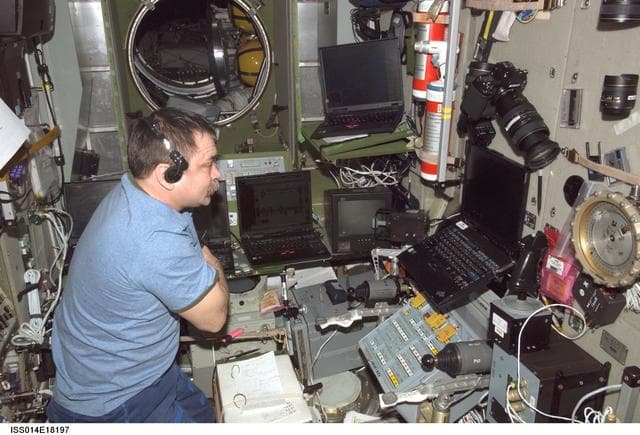 NASA image: Tyurin in Zvezda during Progress 23 undock