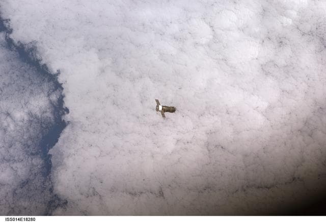 NASA image: View of the Progress Spacecraft after undocking from the ISS