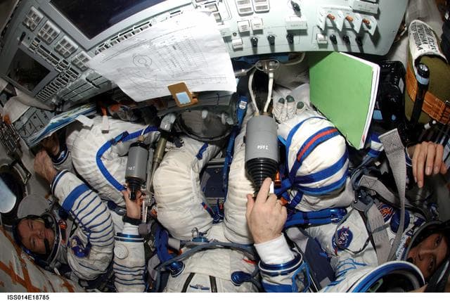 NASA image: Expedition 14 crew in Soyuz 13 spacecraft