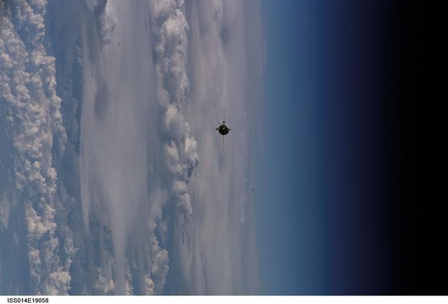 NASA image: Soyuz 14 (TMA-10) spacecraft approaches the International Space Station