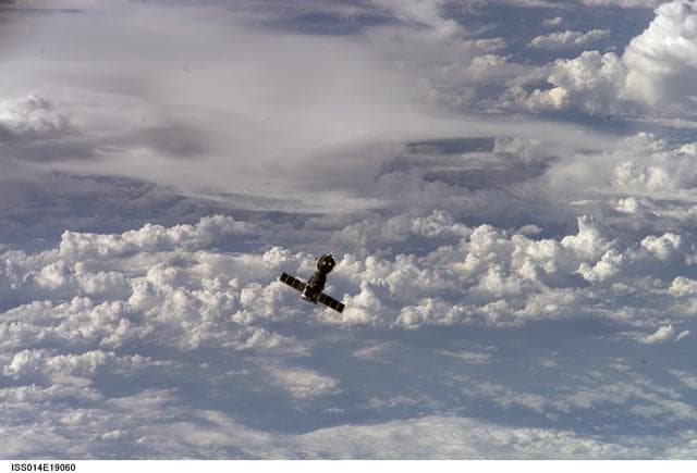 NASA image: Soyuz 14 (TMA-10) spacecraft approaches the International Space Station