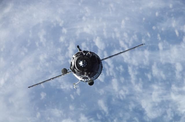 NASA image: Soyuz 14 (TMA-10) spacecraft approaches the International Space Station