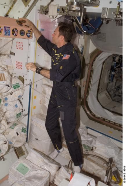 NASA image: Lopez-Alegria adds patch to bulkhead in Node 1 / Unity module