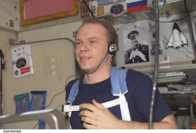 NASA image: Kotov Exercising on the TVIS during Expedition 15