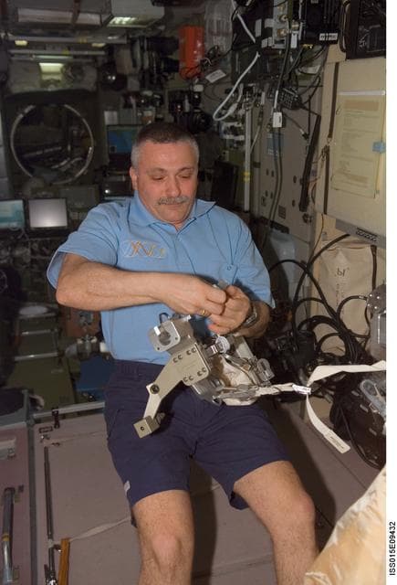 NASA image: Yurchikhin during Orlan hardware installation in the SM during Expedition 15