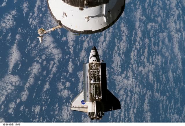 NASA image: Atlantis and Payload on approach to the ISS during the STS-117 Mission
