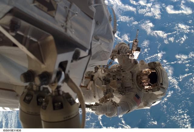 NASA image: Olivas working on ISS construction during STS-117 EVA1