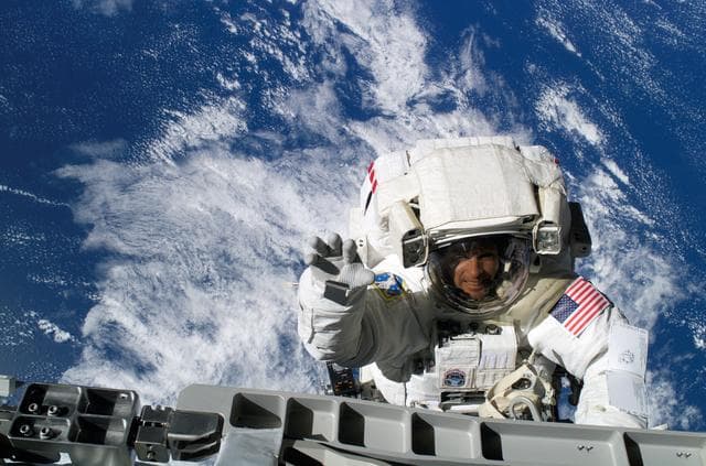 NASA image: View of Swanson working on the S3 Truss for STS-117 EVA2 during Joint Operations with Expedition 15
