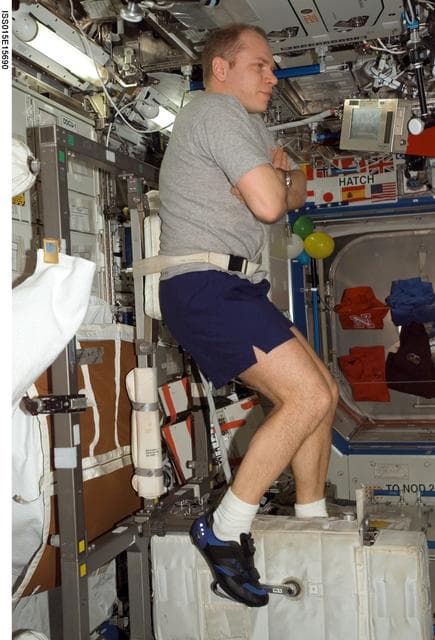 NASA image: View of Kotov exercising on the CEVIS during Expedition 15