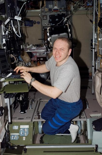 NASA image: View of Kotov working at a Computer in the SM during Expedition 15