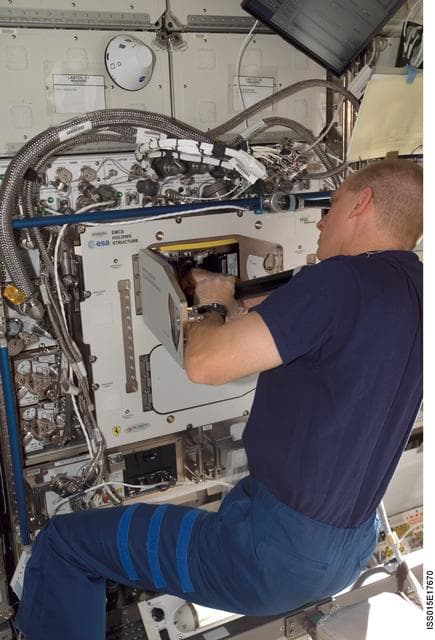 NASA image: View of Anderson working on the EMCS in the US Lab during Expedition 15