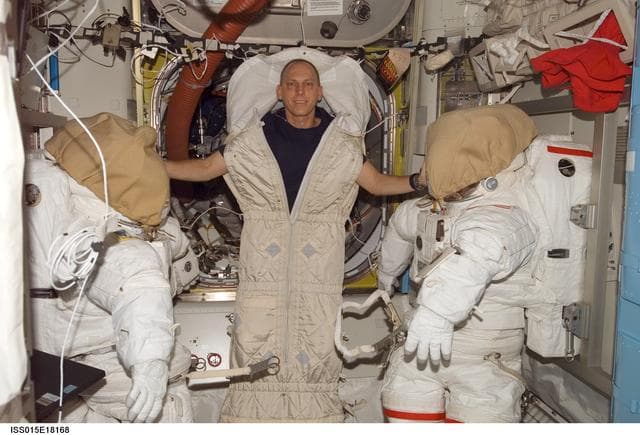 NASA image: View of Anderson posing for a photo in the A/L during Expedition 15