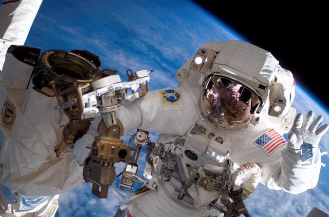 NASA image: View of Anderson posing for a photo during an Expedition 15 EVA