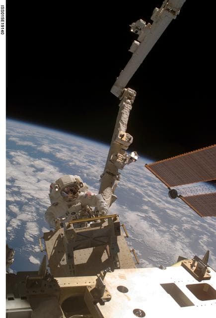 NASA image: View of Anderson removing the EAS during a session of EVA on Expedition 15
