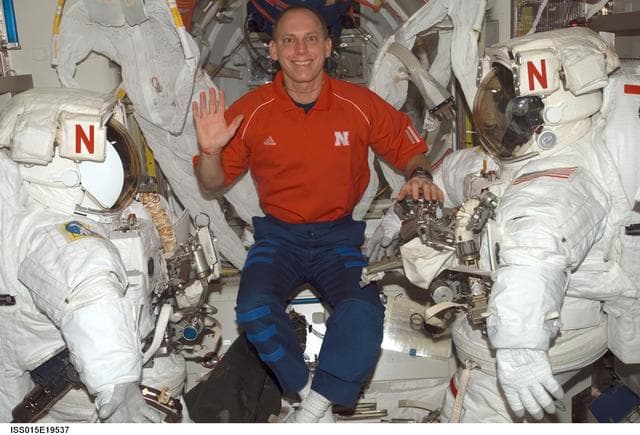 NASA image: View of Anderson posing for photo in the A/L during Expedition 15