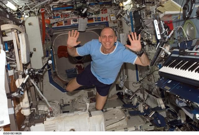 NASA image: View of Anderson posing for a photo in the US Lab during Expedition 15