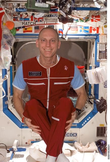 NASA image: View of Anderson posing for a photo in the US Lab during Expedition 15